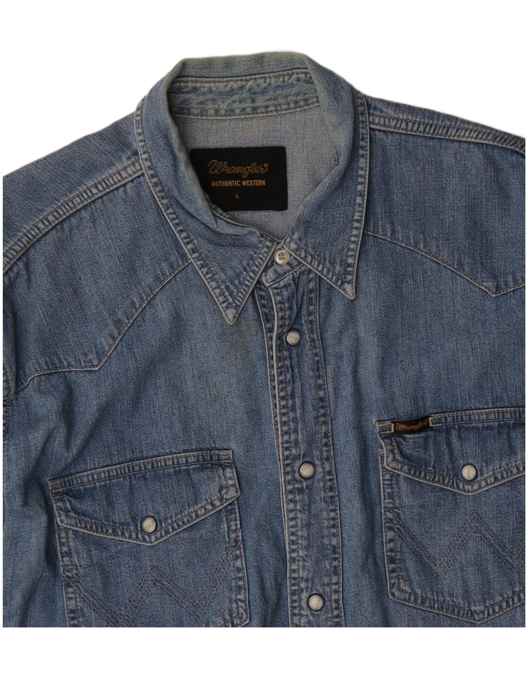 Camicia di jeans western da uomo Wrangler di grandi dimensioni in cotone blu