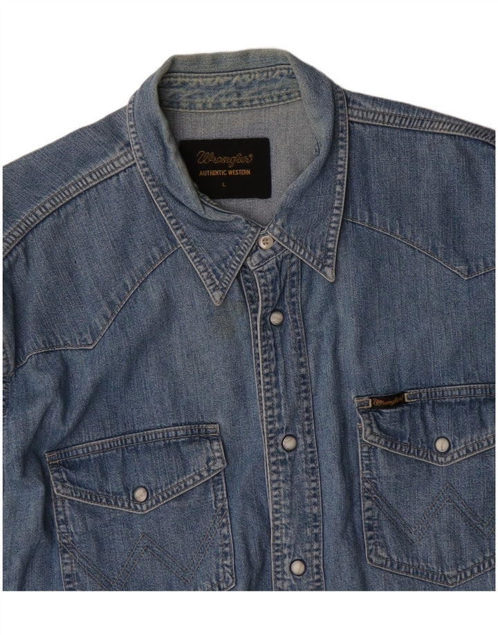 Camicia di jeans western da uomo Wrangler di grandi dimensioni in cotone blu