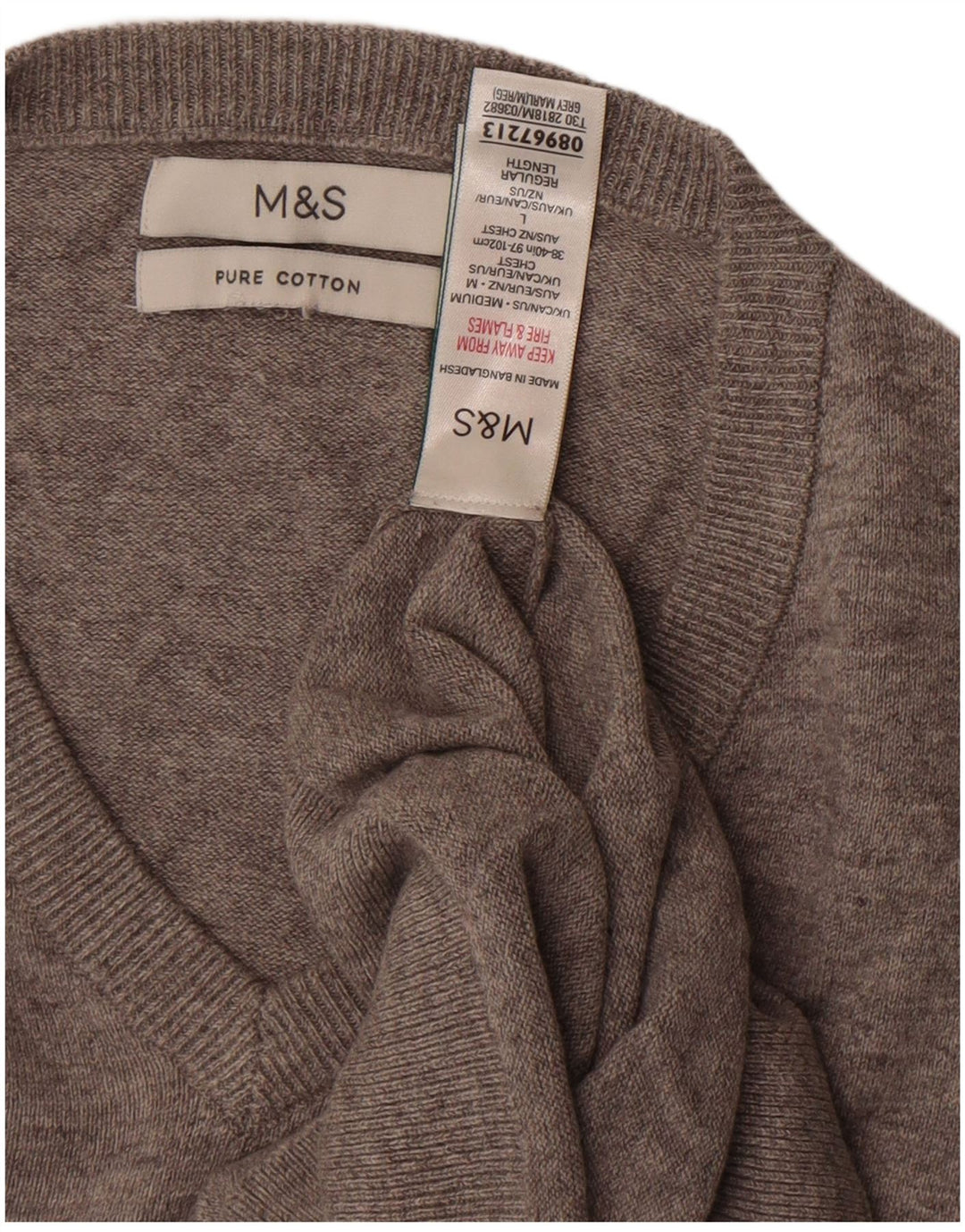 Maglione da uomo Marks & Spencer con scollo a V, grande cotone grigio
