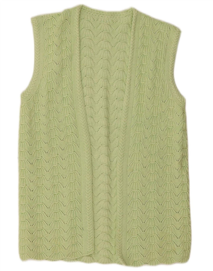 Maglione cardigan aperto da donna vintage UK 14 verde medio