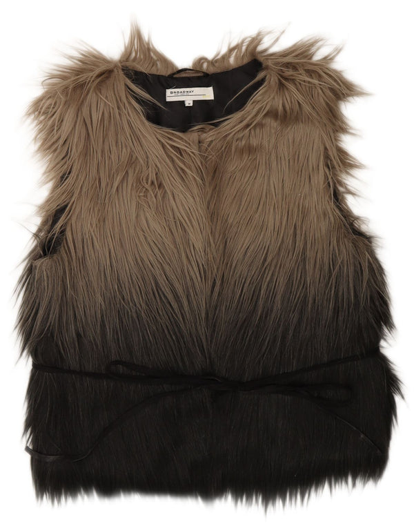 Gilet da donna in pelliccia sintetica Broadway UK 14 Modacrile color block grigio medio