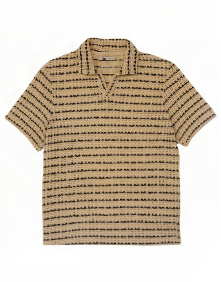 Polo trasparente da uomo Zara in cotone a righe gialle medie