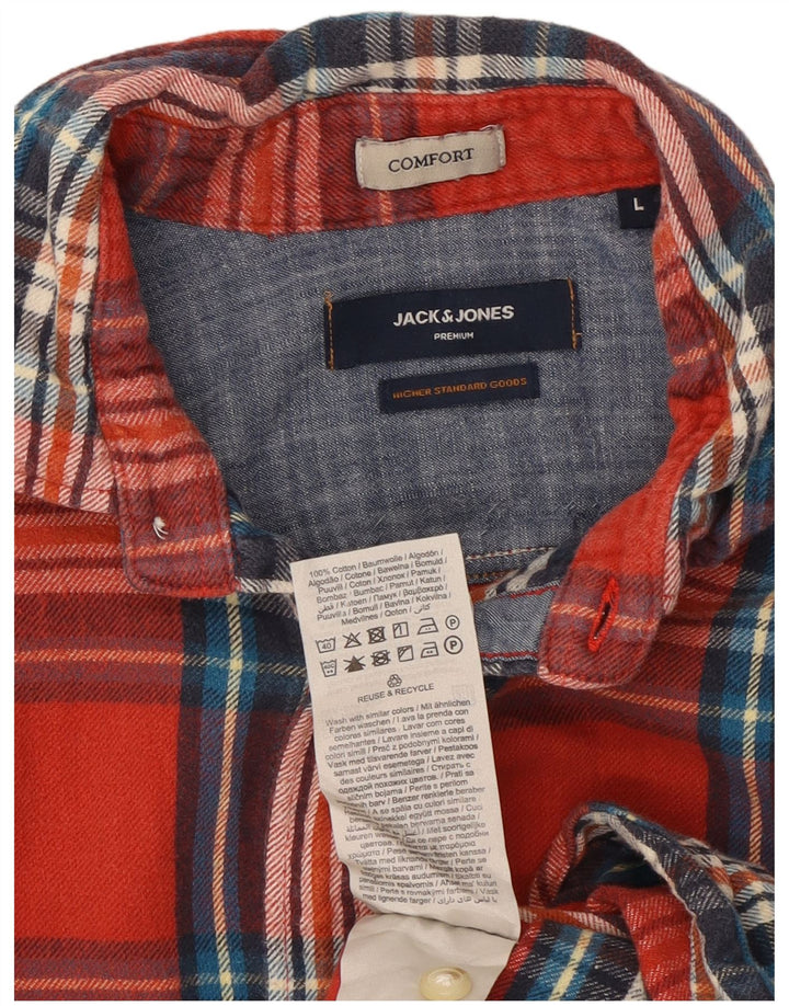 Jack & Jones Camicia da uomo in flanella di cotone a quadri rossi grandi