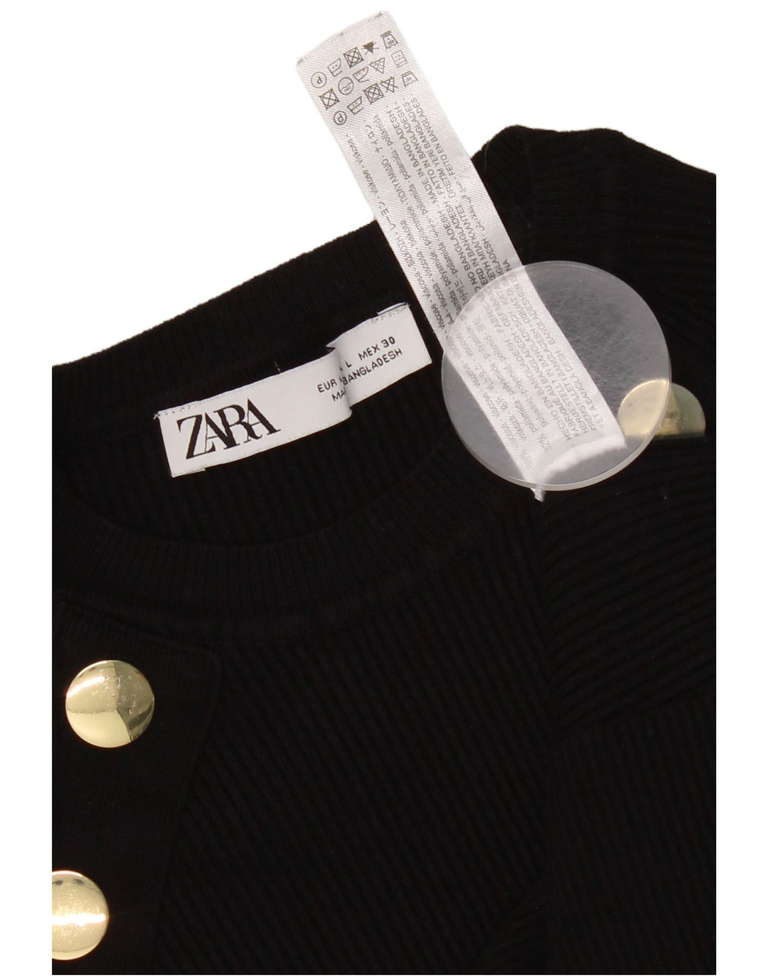 Top corto da donna Zara a maniche lunghe UK 14 grande viscosa nera