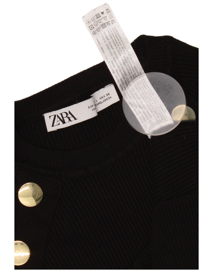 Top corto da donna Zara a maniche lunghe UK 14 grande viscosa nera