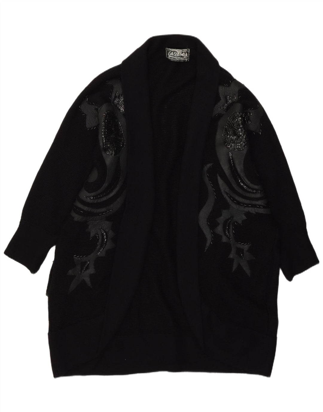 Casamia Maglione cardigan aperto lungo da donna Taglia unica Nero Paisley