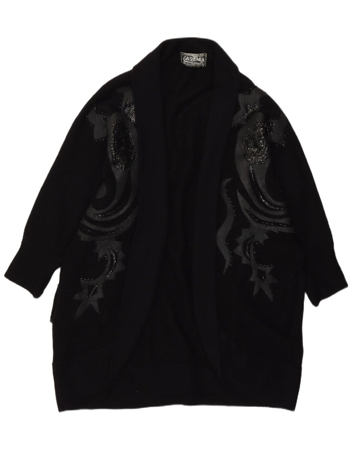 Casamia Maglione cardigan aperto lungo da donna Taglia unica Nero Paisley