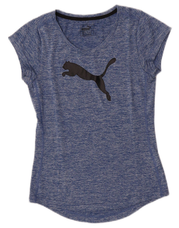 Puma T-shirt grafica da donna Top UK 8 Small Poliestere chiazzato blu
