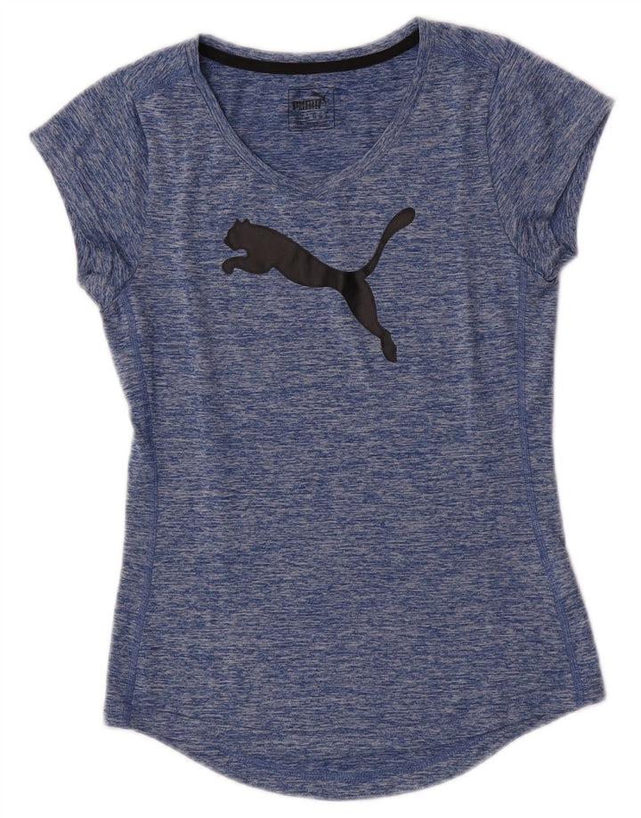 Puma T-shirt grafica da donna Top UK 8 Small Poliestere chiazzato blu