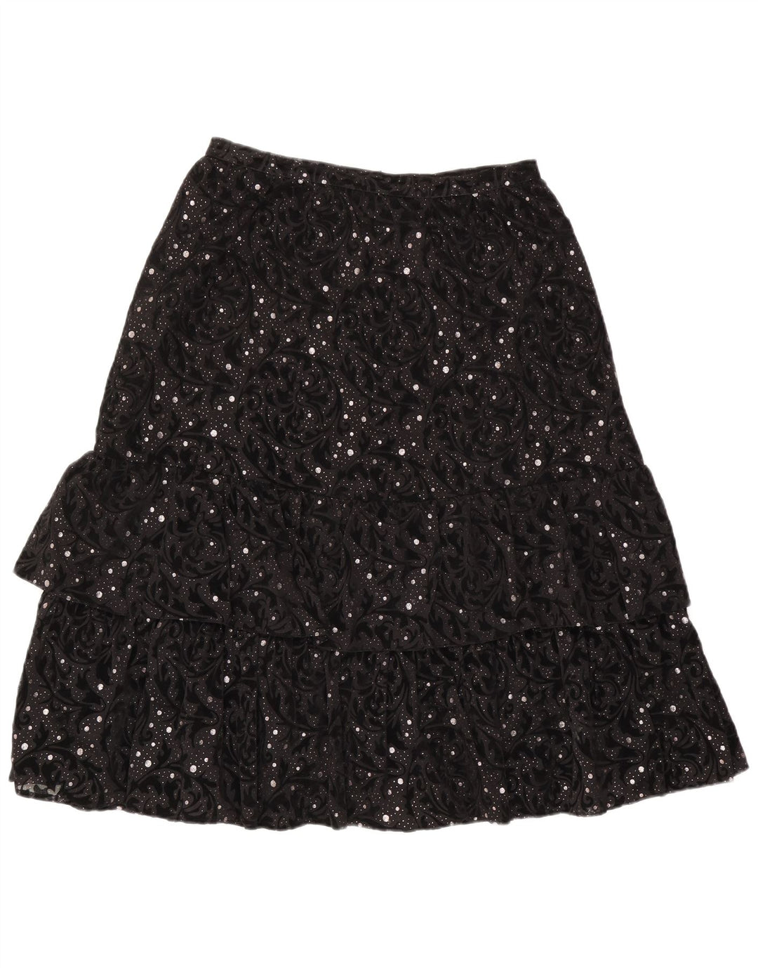 Gonna a strati da donna vintage IT 44 media W30 nera Paisley in poliammide