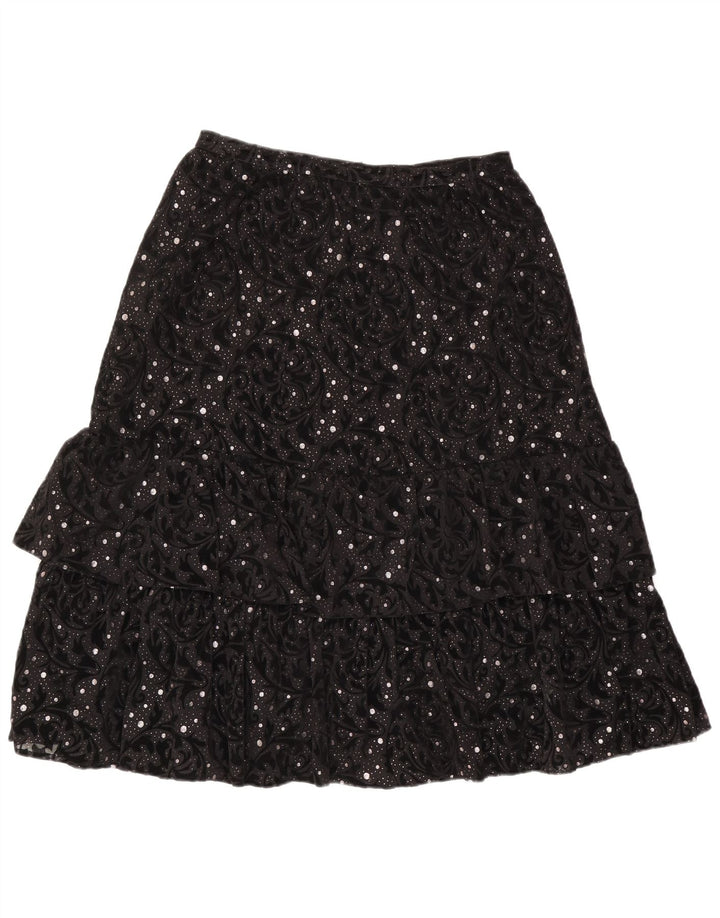 Gonna a strati da donna vintage IT 44 media W30 nera Paisley in poliammide