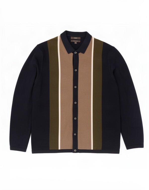 Maglione cardigan da uomo Marks & Spencer 2XL cotone color block blu navy