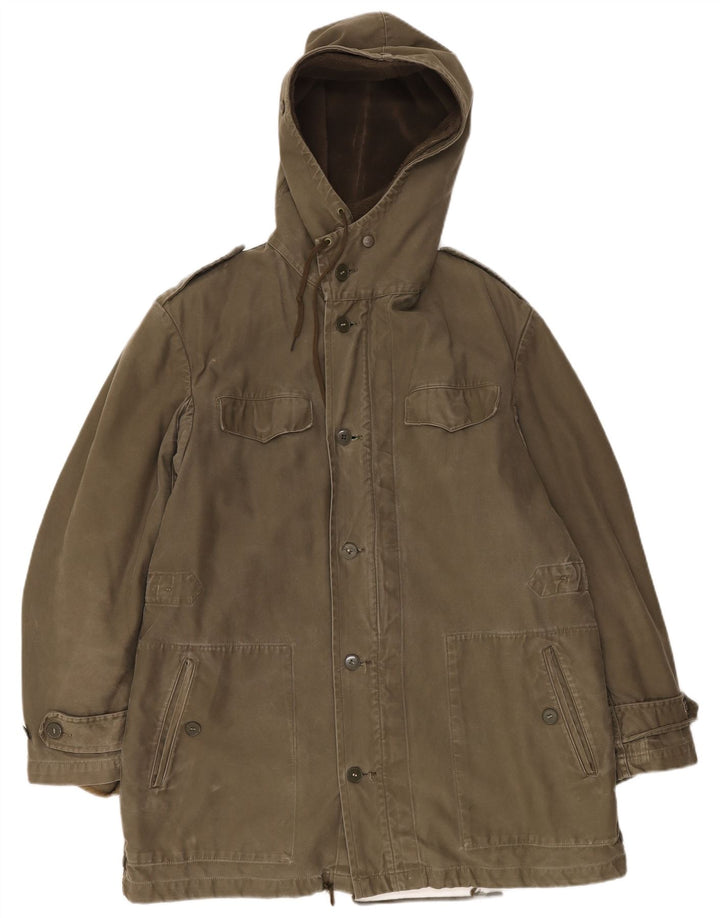 Giacca parka militare con cappuccio da uomo VINTAGE UK 40 grande kaki