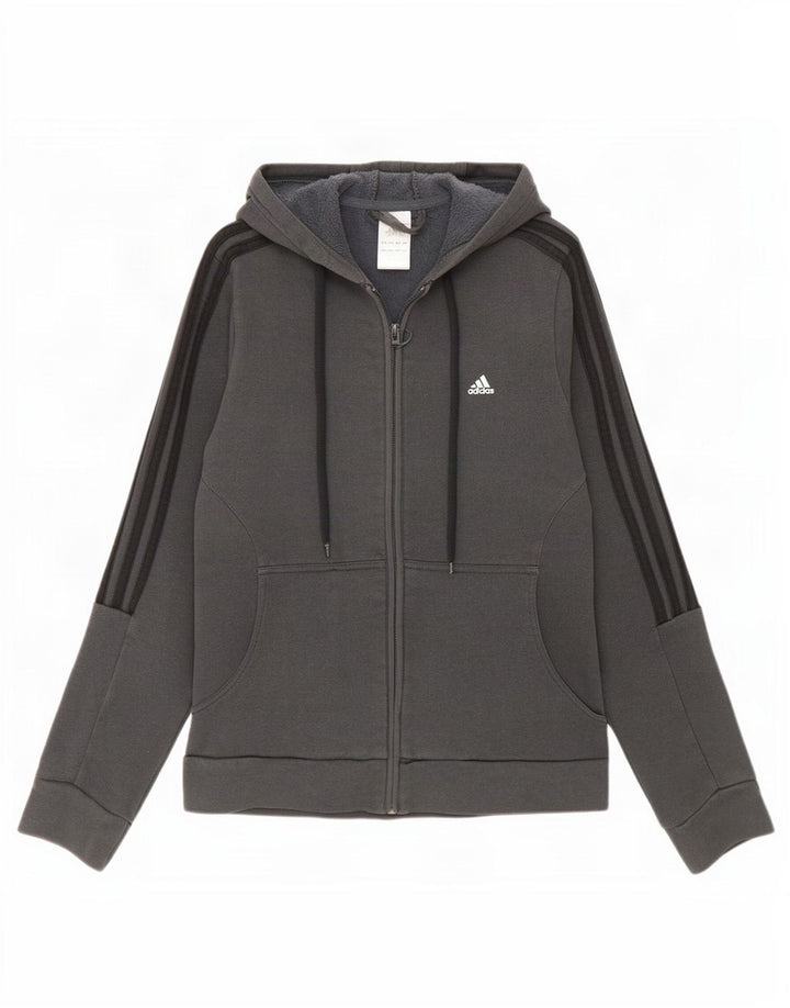 Maglione con cappuccio e zip da donna Adidas UK 14 Cotone grigio medio