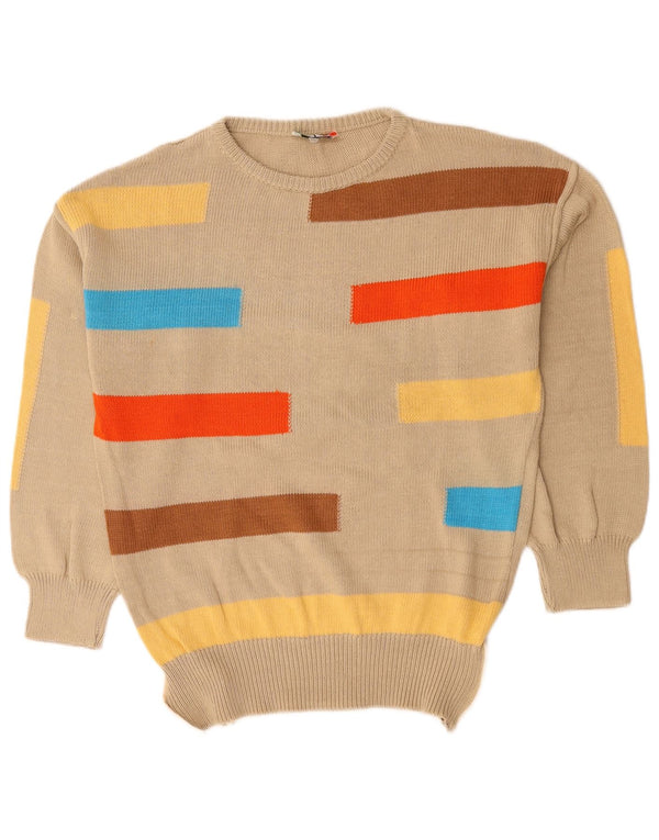 Maglione vintage da donna con scollo a barca IT 50 XL Cotone color block beige