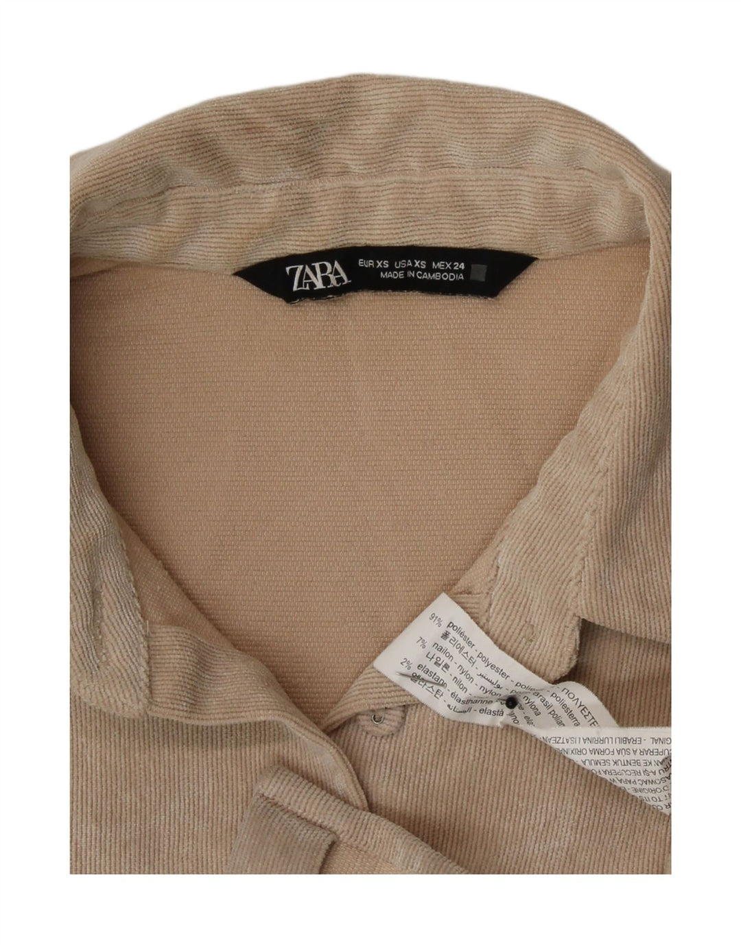 Camicia da donna oversize in velluto a coste Zara UK 6 XS Poliestere beige