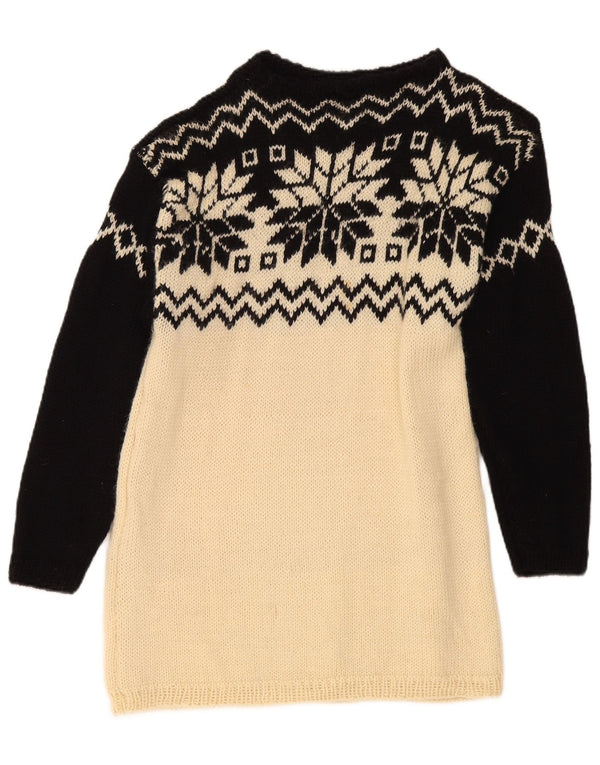Maglione maglione vintage da donna con scollo a barca UK 10 Small Beige Fair Isle