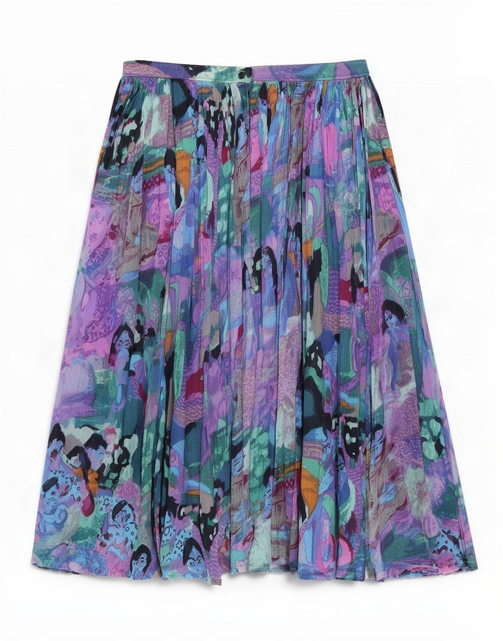 Gonna a pieghe grafica vintage da donna media W30 multicolore color block