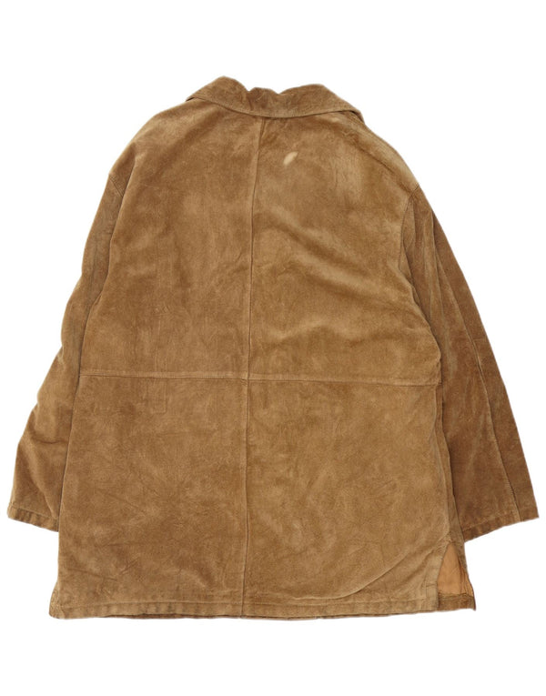 Giacca vintage da donna in pelle scamosciata vestibilità ampia UK 14 marrone medio