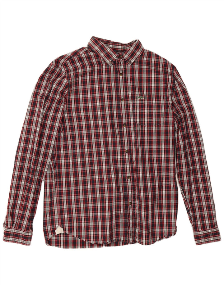 Camicia Lacoste da uomo vestibilità regolare in flanella taglia 40 cotone medio a quadri rosso