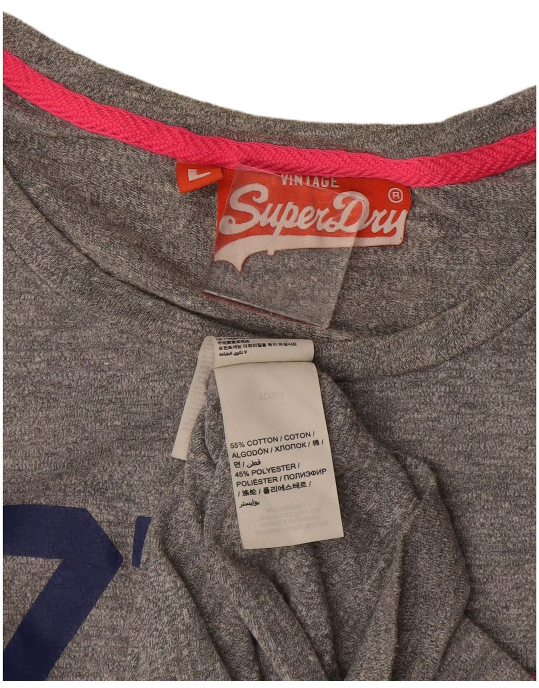 T-shirt grafica da donna Superdry Top UK 14 grande cotone grigio
