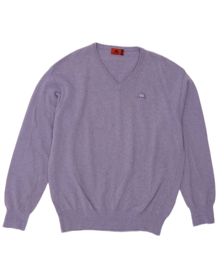Maglione Kappa da uomo con scollo a V, grande lana d'agnello viola