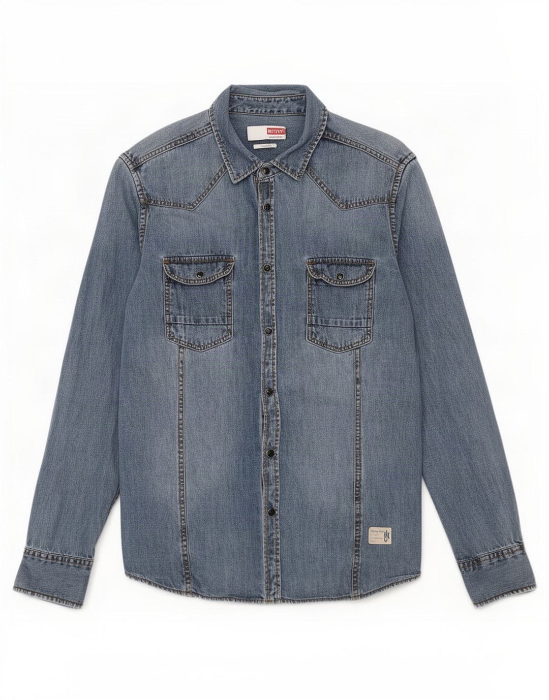 Camicia di jeans slim fit da uomo Mustang in cotone blu medio