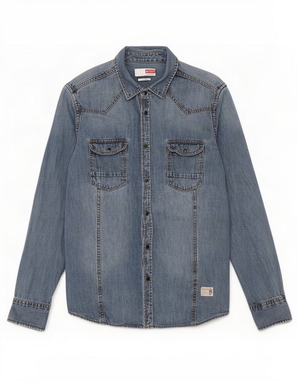 Camicia di jeans slim fit da uomo Mustang in cotone blu medio