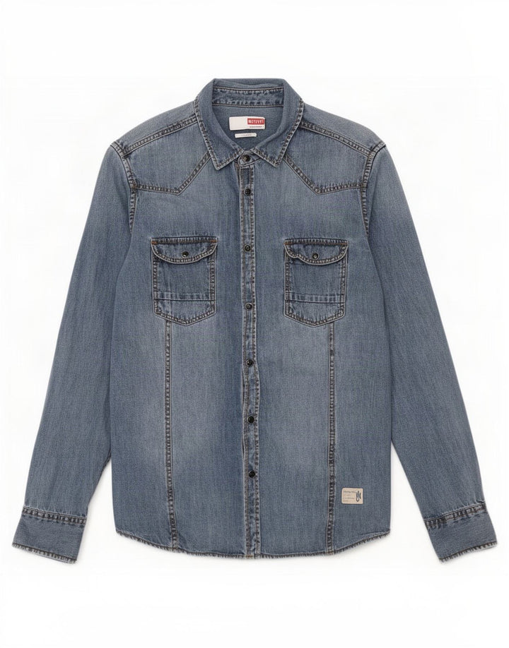 Camicia di jeans slim fit da uomo Mustang in cotone blu medio