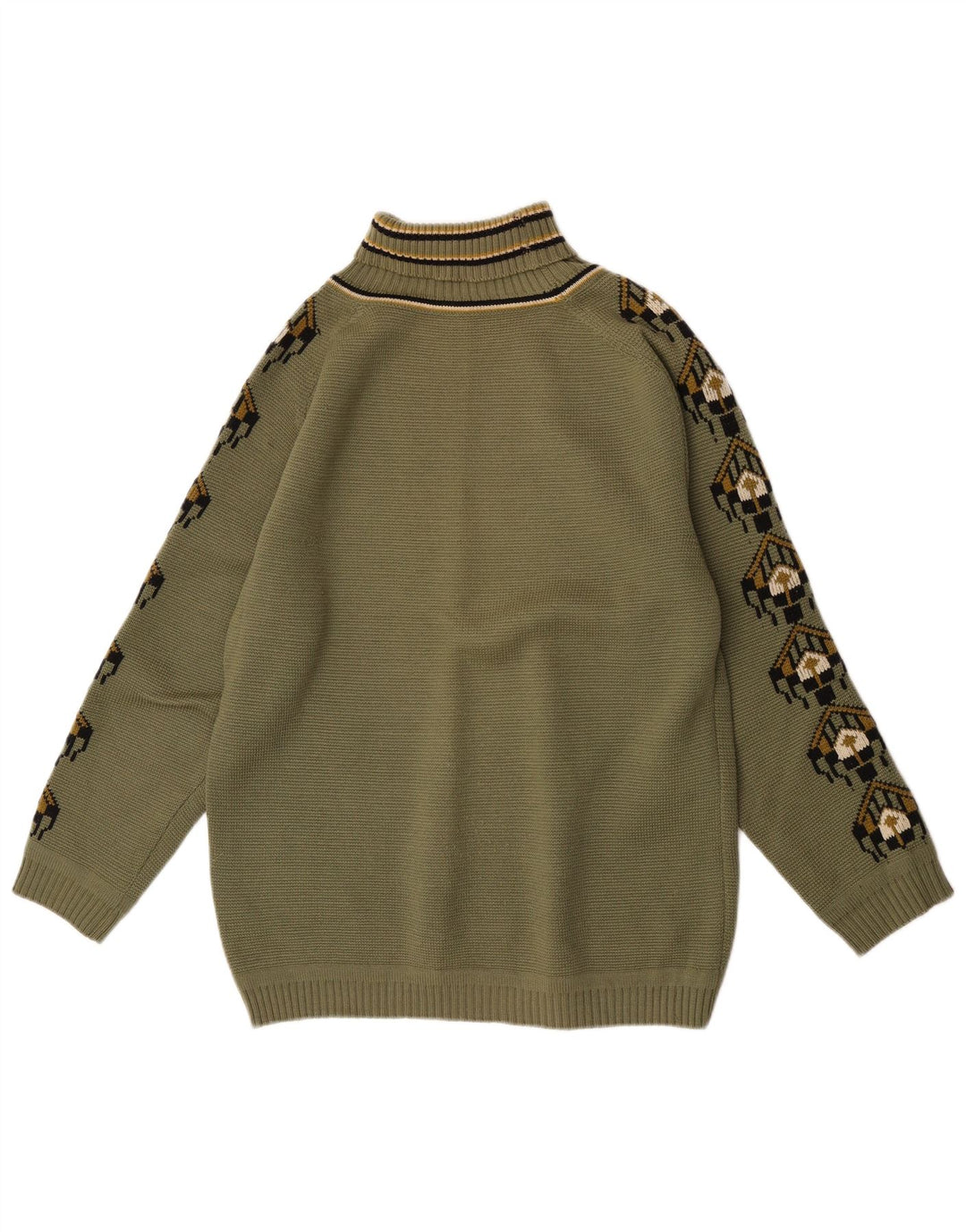 Maglione maglione vintage da donna con collo alto IT 52 XL Lana geometrica kaki