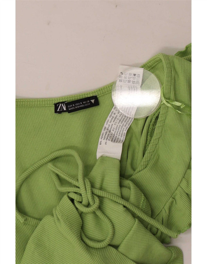 Top corto da donna Zara UK 8 piccolo in cotone verde
