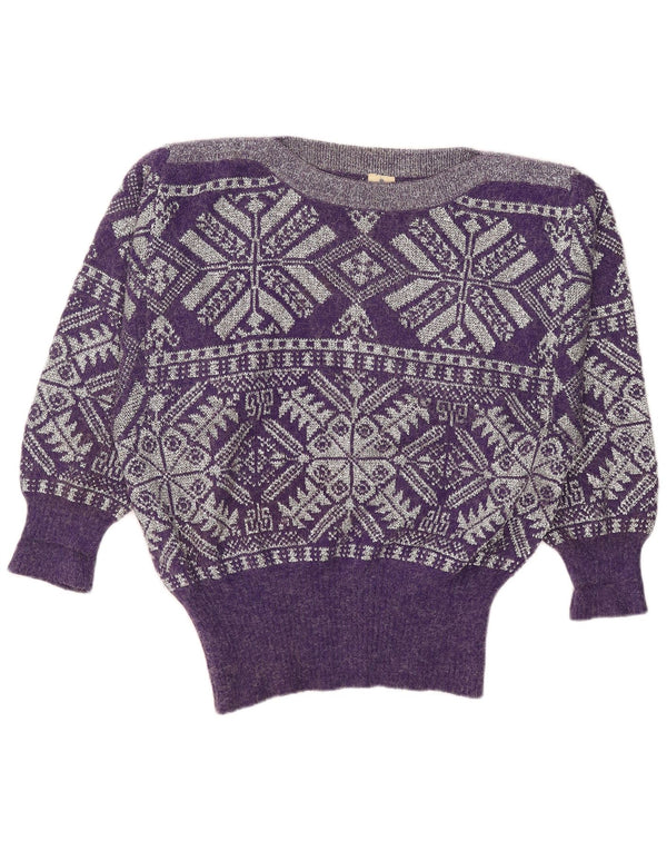 Oui Maglione da donna oversize con scollo a barca UK 14 Medio Viola Fair Isle