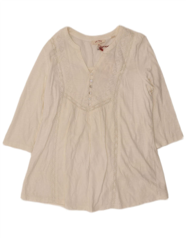 Camicetta da donna con maniche a 3/4 Fat Face Top UK 12 Cotone bianco medio