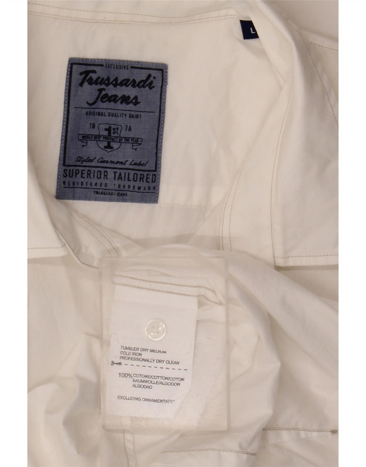 Camicia Uomo Trussardi Jeans Manica Corta Large Bianca in Cotone