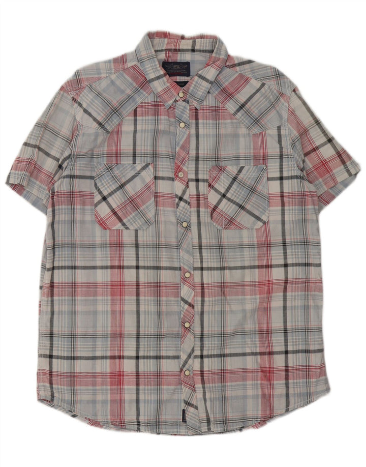 Camicia a maniche corte da uomo Rifle 2XL in cotone a quadri blu