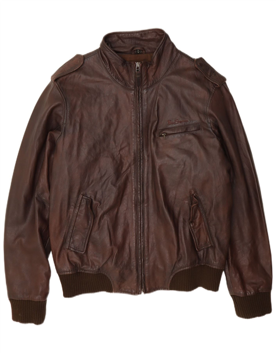 Giacca in pelle militare da uomo Ben Sherman UK 42 XL Marrone
