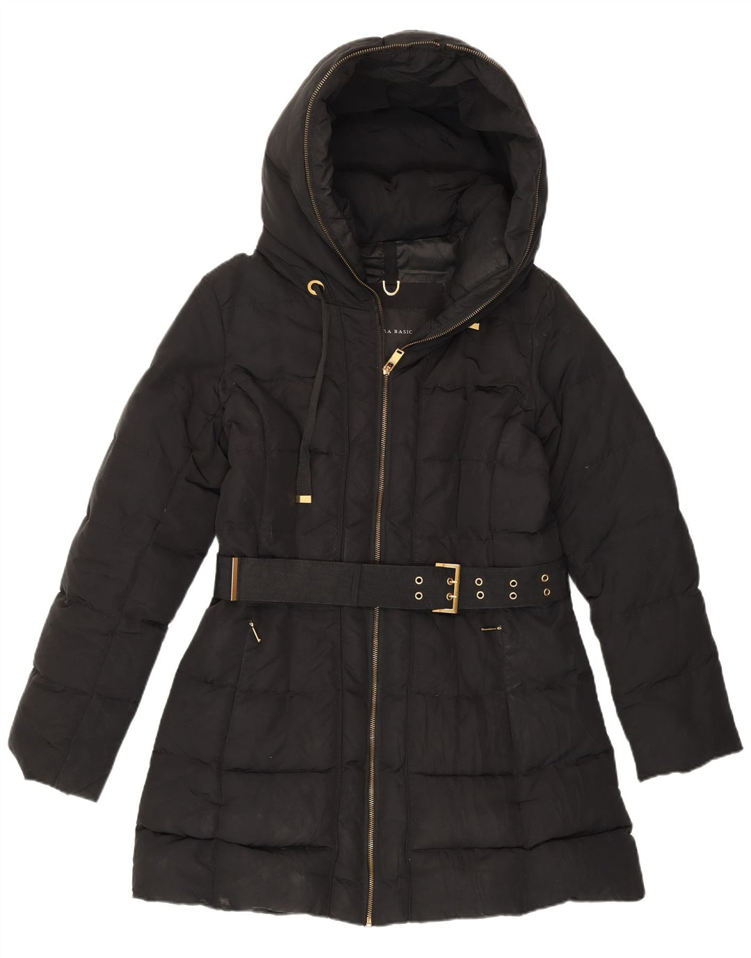 Giacca imbottita con cappuccio da donna Zara UK 16 grande poliestere nero
