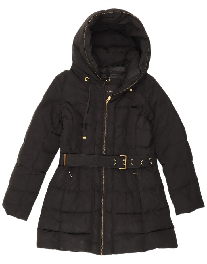Giacca imbottita con cappuccio da donna Zara UK 16 grande poliestere nero