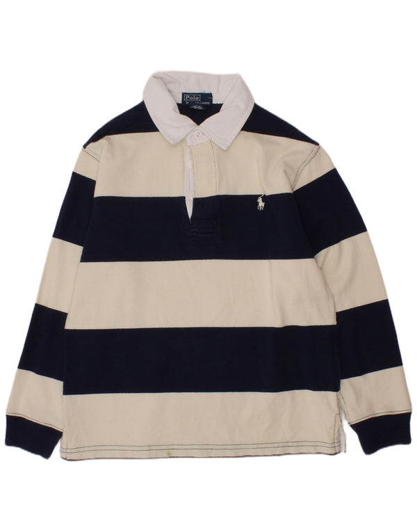 POLO RALPH LAUREN Boys Rugby Polo Shirt 6-7 Years Off White Striped