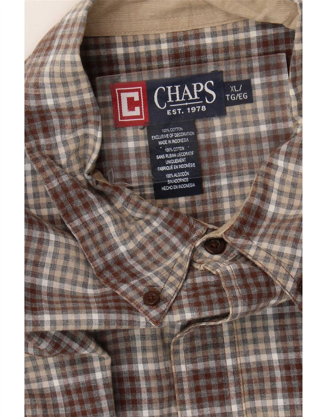 Camicia da uomo Chaps XL in cotone a quadri marrone