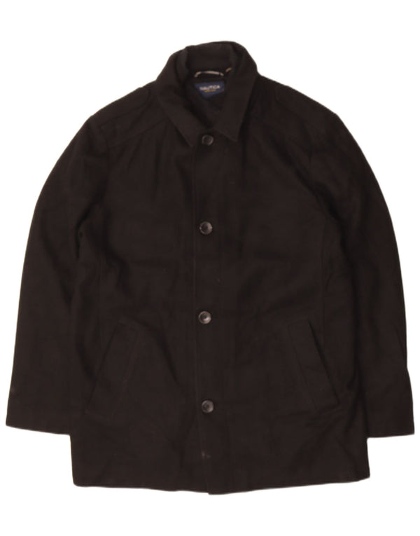 NAUTICA Mens Overcoat UK 40 Large Black Wool