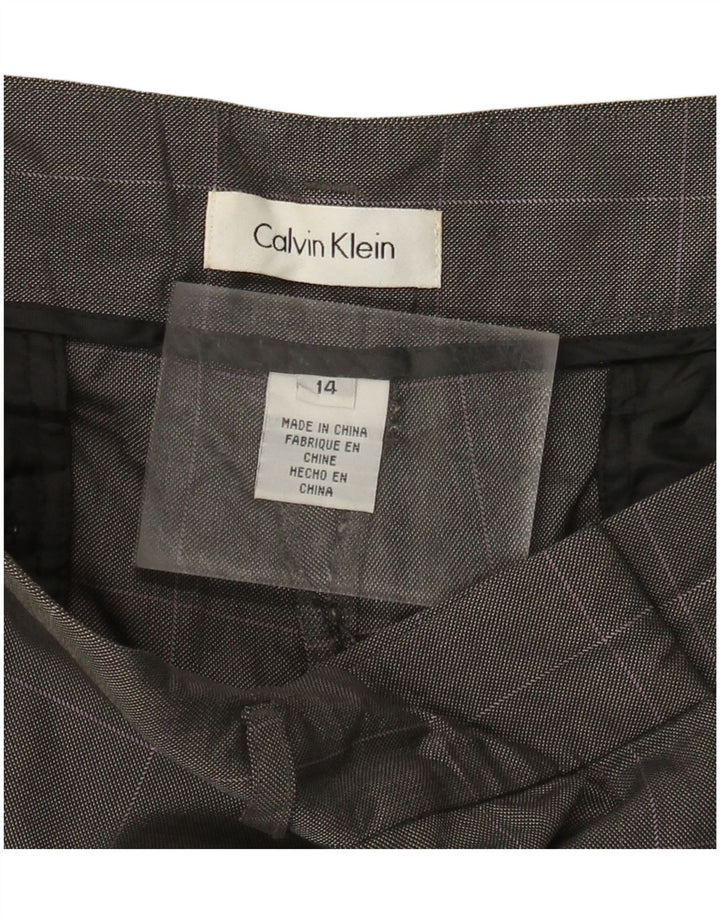 Pantaloni da abito dritti da donna Calvin Klein US 14 XL W36 L30 Lana a quadri grigi