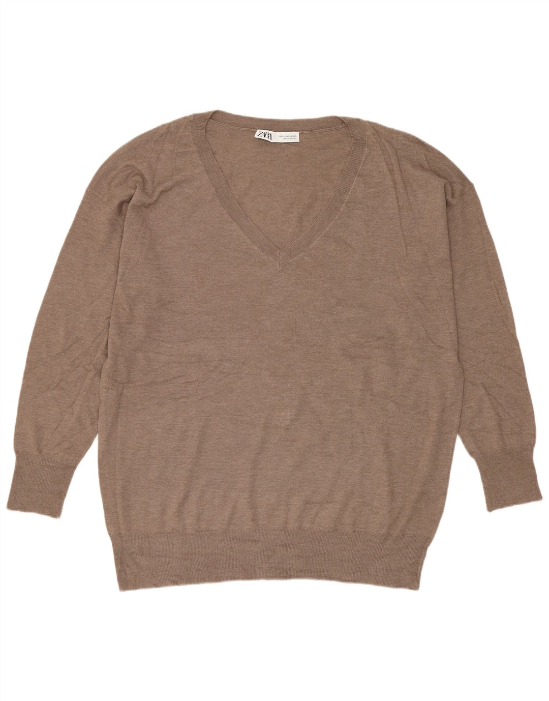 Maglione oversize con scollo a V da donna Zara UK 10 piccolo Beige