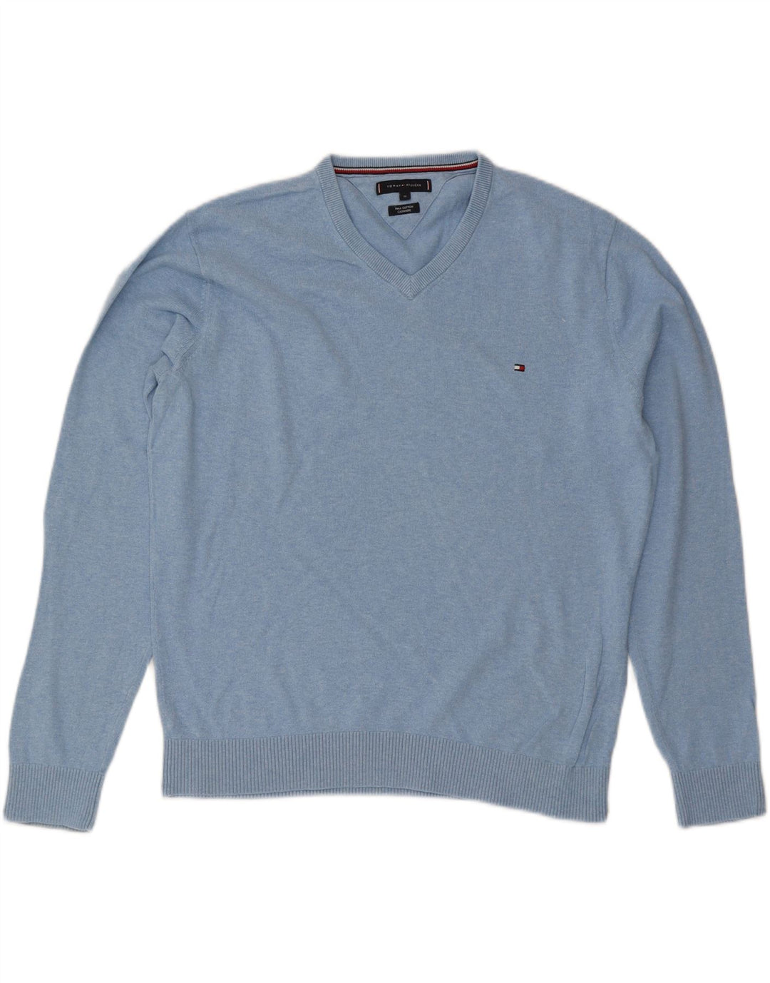 TOMMY HILFIGER Maglione da uomo con scollo a V XL in cotone blu