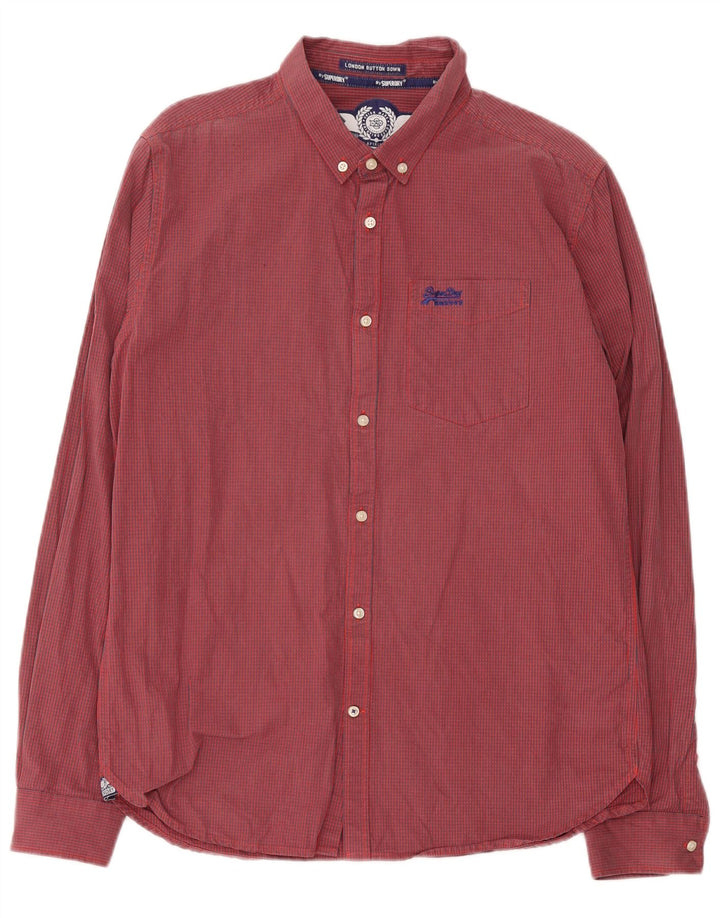 Camicia da uomo Superdry XL in cotone a quadri rossi