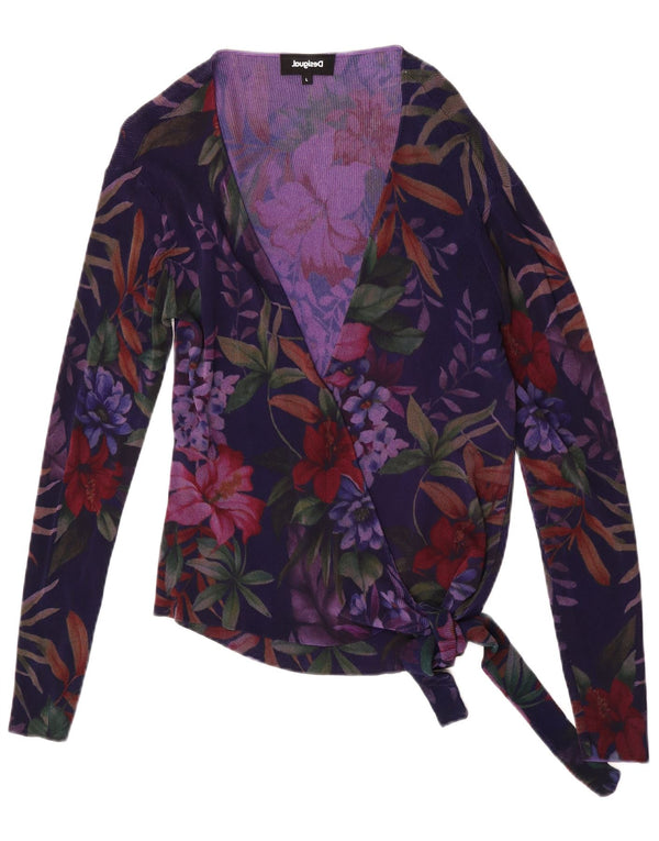 Desigual Cardigan Avvolgente da Donna Top UK 14 Grande Viola Floreale