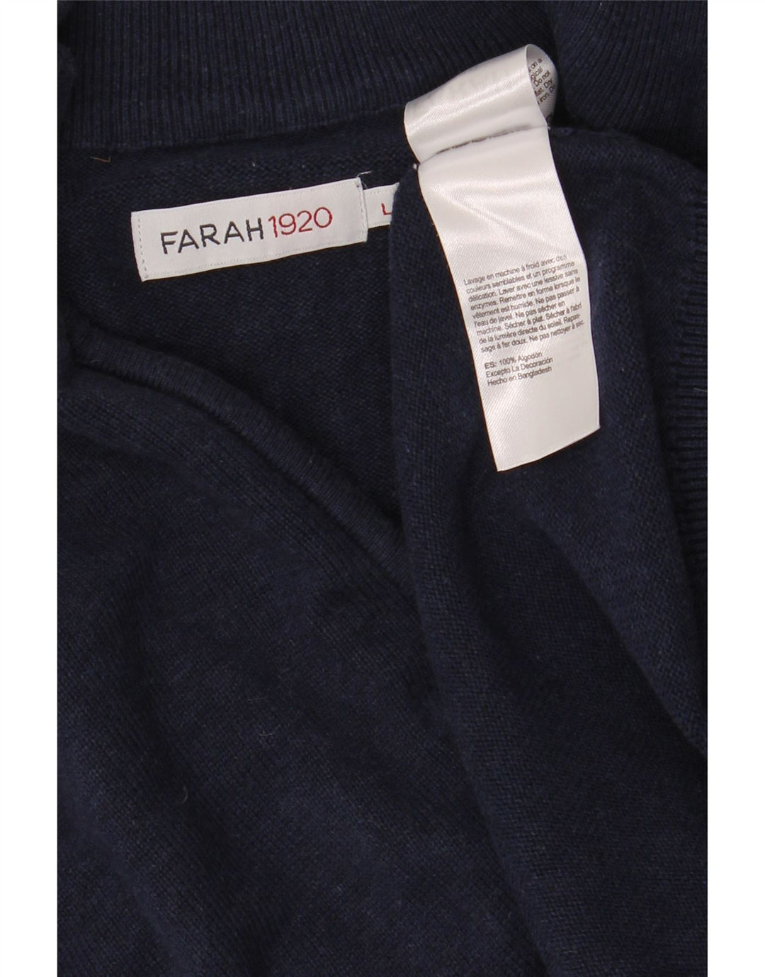 Maglione da uomo con zip e collo Farah, grande, in cotone blu navy