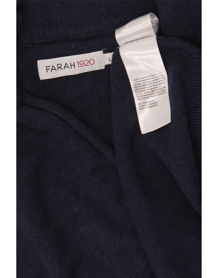 Maglione da uomo con zip e collo Farah, grande, in cotone blu navy