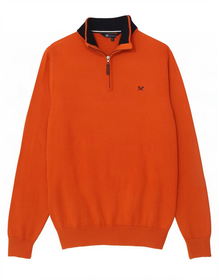 Crew Clothing Maglione da uomo con zip e collo grande in cotone arancione