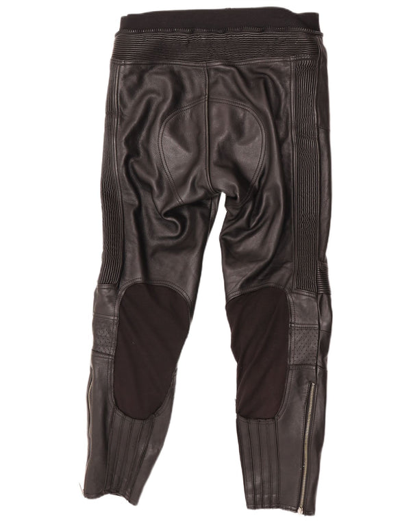 Pantaloni da motociclista in pelle vintage da donna W34 L28 in pelle nera